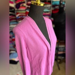 Talbots Vibrant Pink Women's Open Cashmere Cardigan, S With Chiffon Neckline
